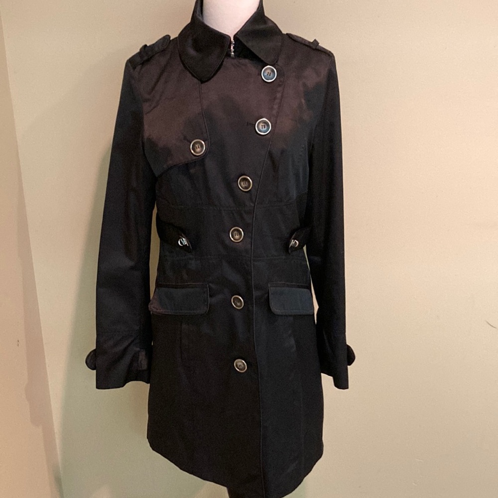 Classic Black Women's Trench Coat - Timeless Button-Front Outerwear